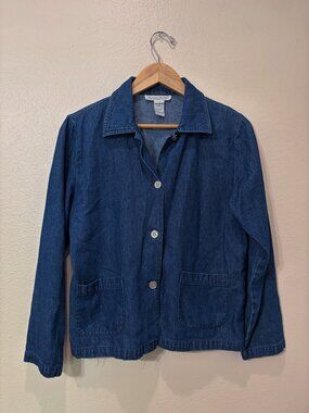 Women's Blue and Navy Button Up Blouse